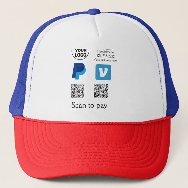Casquette Venmo paypal scan pour payer ajouter q r code logo (Devant)