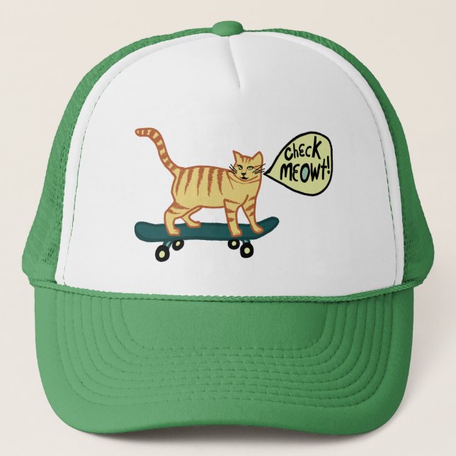 Casquette Vérifier Meowt Punny Skateboard Tabby Cat (Devant)