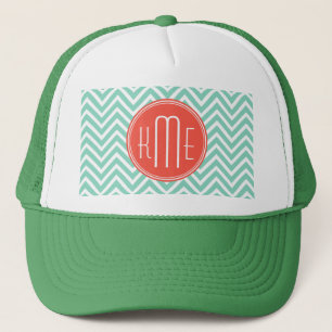 Casquette Vert chic Chevron d'Aqua et monogramme fait sur