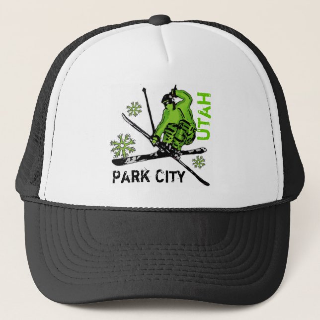Casquette vert de skieur de thème de Park City (Devant)