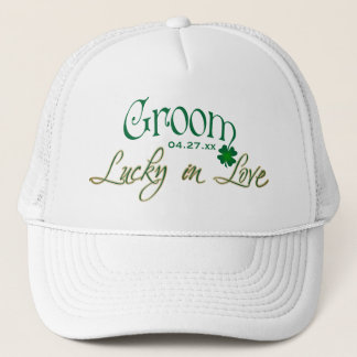 Casquette Vert vert, shamrock blanc chanceux dans la jeune