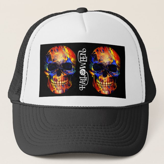 CASQUETTE VÊTEMENTS COLORÉS CRÂNE SQUELETTE JOYEUX HALLOWEEN (Devant)