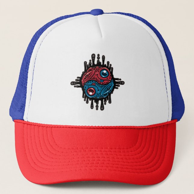 Casquette Vibrant Poison rouge et bleu grenouille à tarte Yi (Devant)