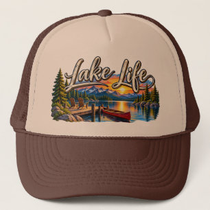 Casquette Vie Lacustre Montagneuse Canoë au Coucher du Solei