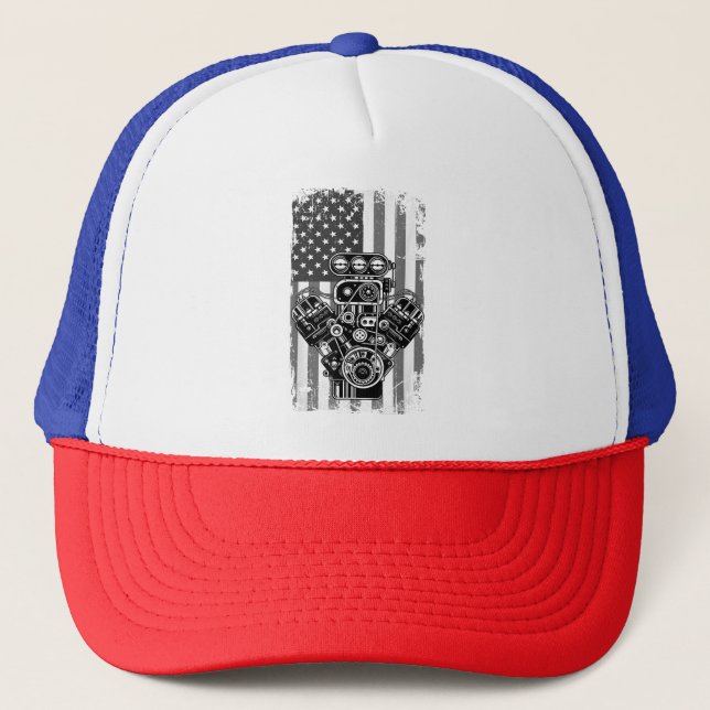 Casquette Vieux Piston de Voiture de Muscle de Drapeau Améri (Devant)