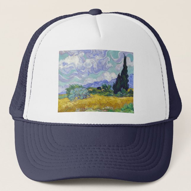 Casquette Vincent Van Gogh - Champ de blé avec cyprès (Devant)