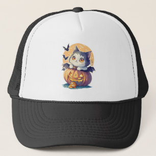Casquette Vintage 90s Citrouille Chat Halloween Rétro