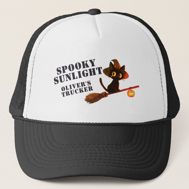 Casquette Vintage Cute Black Cat Witch Halloween Custom (Devant)