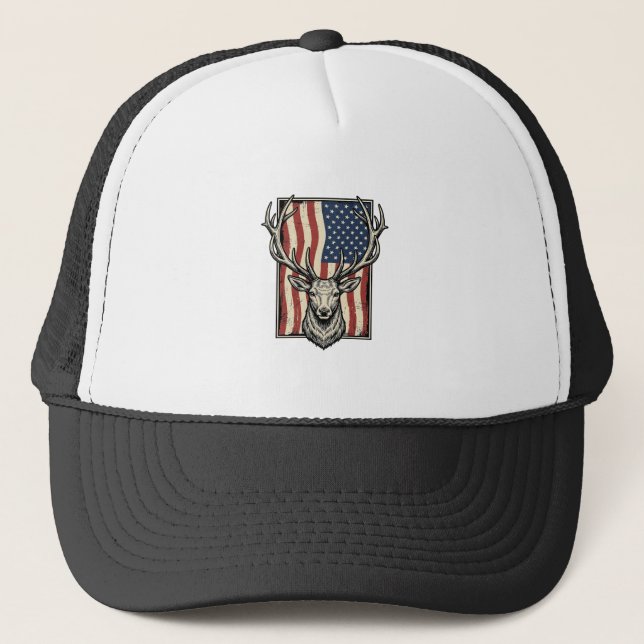 Casquette Vintage Deer Drapeau Américain Conception de Chemi (Devant)
