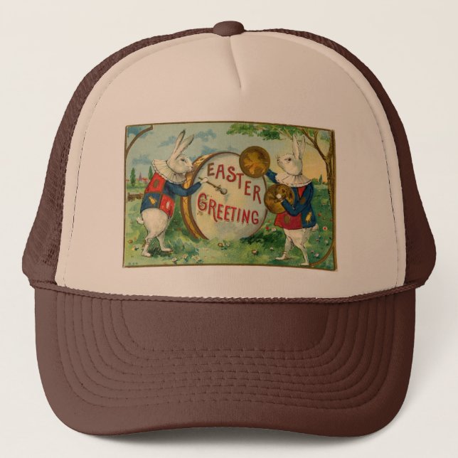Casquette Vintage Fancy Bunnies Blanc Salutation de Pâques (Devant)