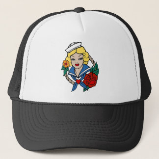 Casquette Vintage fille de voile avec Rose tatouage Art