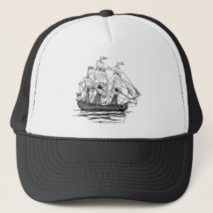 Casquette Vintage Pirates Galleon, croquis d'un navire à 74