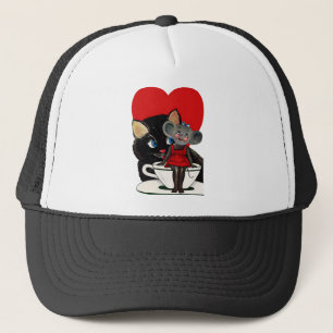 Casquette Vintage Saint Valentin, Chat Mouse Tea Cup Coeur