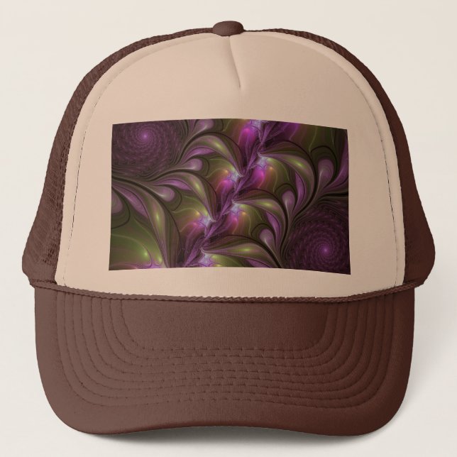 Casquette Violet Abstrait violet violet kaki fractal (Devant)