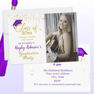 Casquette violet Photo Graduation Party Invitation