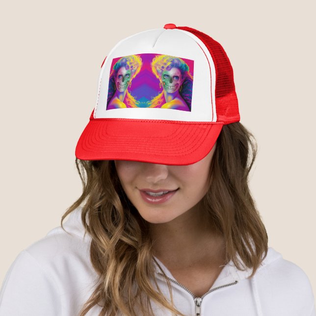 CASQUETTE VISAGE DE CRÂNE DE STYLE HALLOWEEN AUX COULEURS MO (En situation)