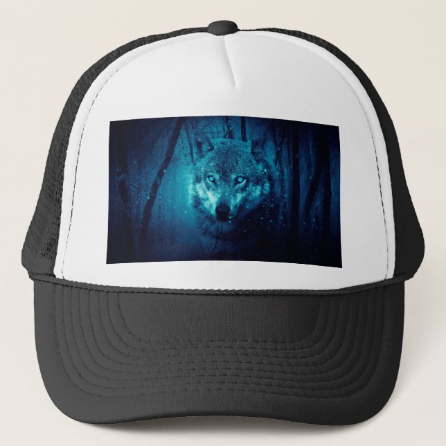 Casquette Visage de loup dans la forêt d'imaginaires sombres (Devant)