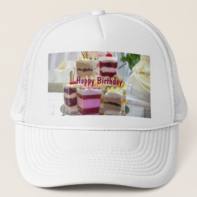 Casquette Vœux d'anniversaire Tranches de gâteaux imprimées  (Devant)
