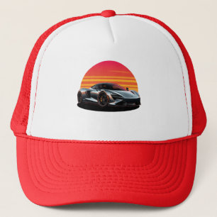 Casquette Voiture de sport élégante sur un coucher de soleil