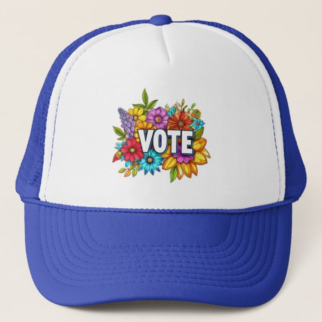 Casquette VOTE Floral Blue Trucker Chapeau (Devant)