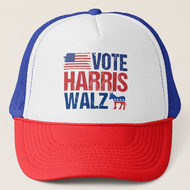 Casquette Vote Harris Walz Democrat Donkey American Flag (Devant)