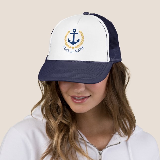 Casquette Votre nom de bateau Ancre Gold Style Laurel Star (En situation)