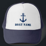 Casquette Votre nom de bateau avec Ancre Vintage en bleu mar<br><div class="desc">Votre nom de bateau personnalisé avec Ancre Vintage dans le chapeau de camion bleu marine.</div>
