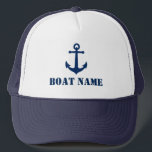 Casquette Votre nom de bateau avec Ancre Vintage en bleu mar<br><div class="desc">Votre nom de bateau personnalisé avec Ancre Vintage dans le chapeau de camion bleu marine.</div>