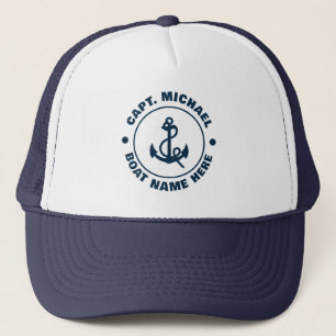 Casquette Votre nom de bateau Nautical Blue blanc Ancre Capi