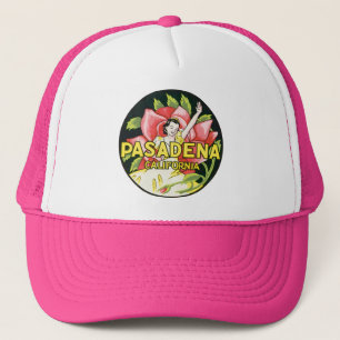Casquette Voyage Vintage, Pasadena Californie, Dame et Rose