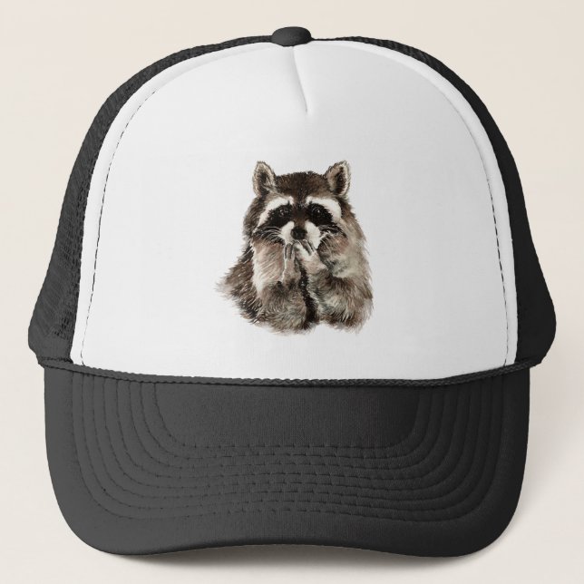 Casquette Watercolor Fun Raccoon Animal Wildlife Art (Devant)