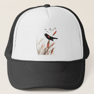 Casquette Watercolor Red Wing Blackbird Wildlife Cattails