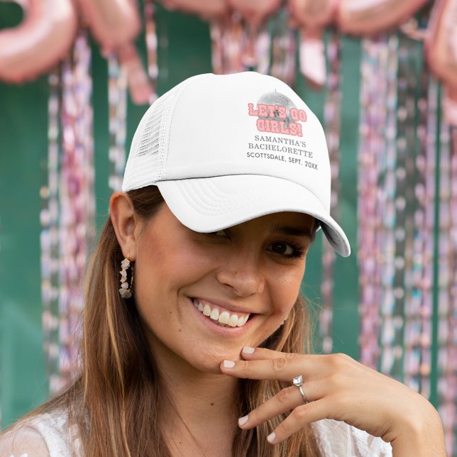 Casquette Week-end de Fête de Fiançailles Rétro Disco sur me (Disco Bachelorette Lets Go Girls Personalized Trucker Hat)