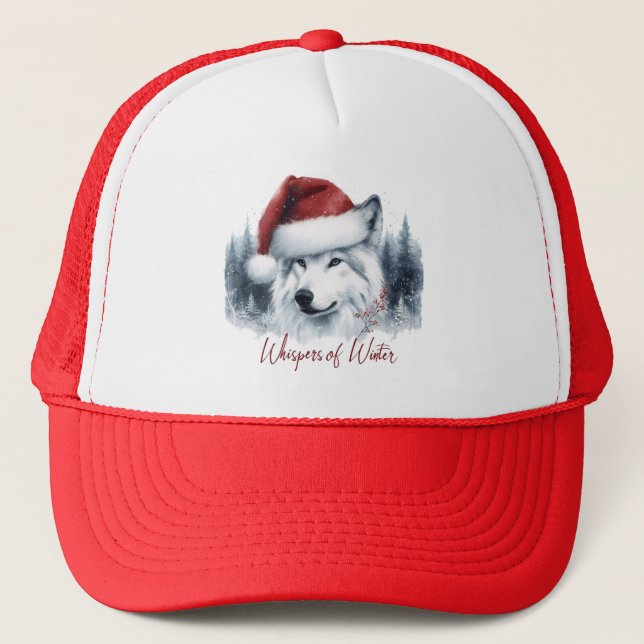 Casquette Whispers d'hiver - Wolf aquarelle à Santa Hat (Devant)