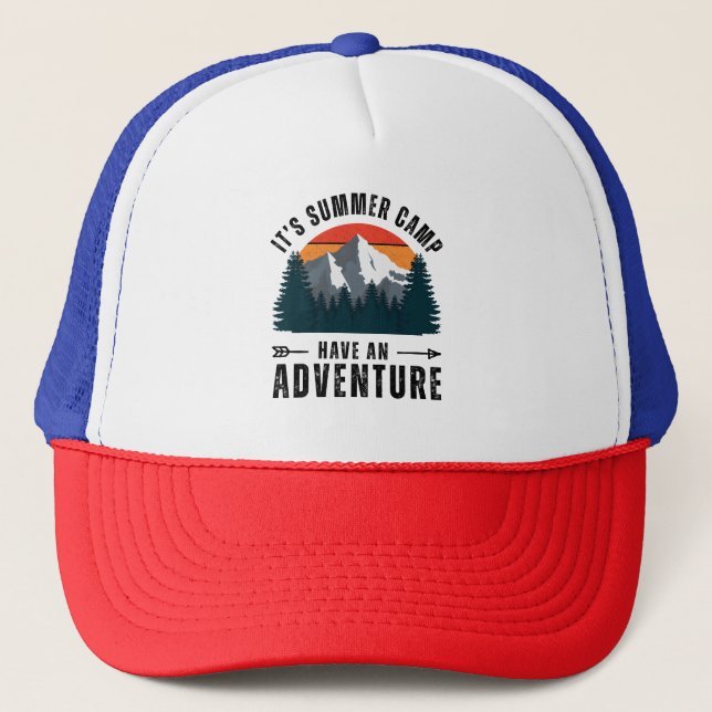 Casquette White Blue Red Vintage Mountain Camping Adventure (Devant)