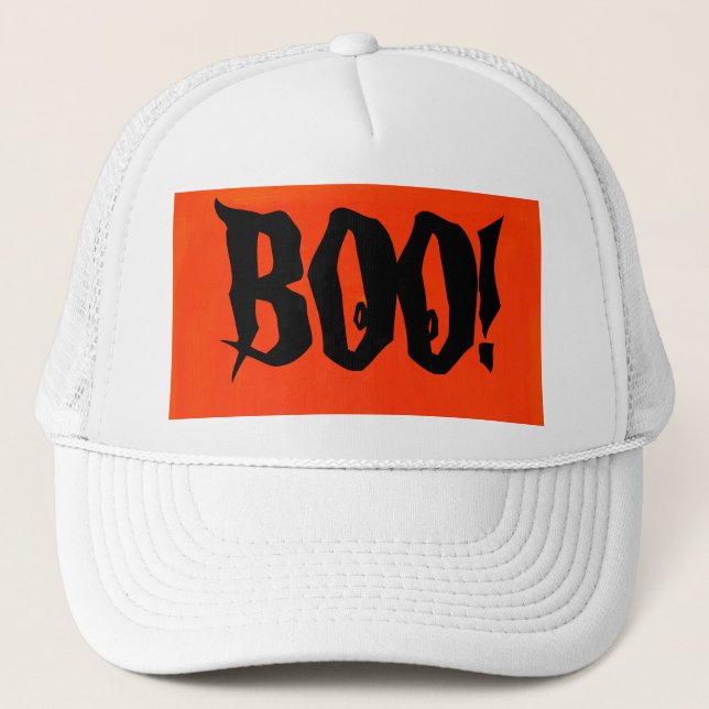 Casquette White Boo ! Trucker Hat en orange et noir design. (Devant)