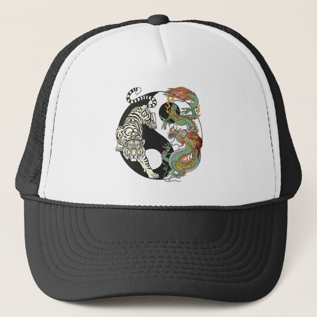 Casquette White tiger versus green dragon in the yin yang (Devant)