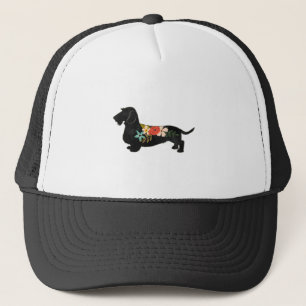 Casquette Wirehaired Dachshund Bohemian Floral Silhouette