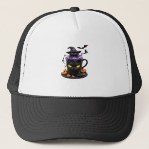 Casquette Witch Cat Halloween Latte Café mignon et effrayan