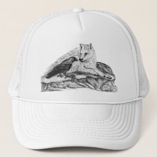 Casquette Wolf and Raven black and white design (Devant)