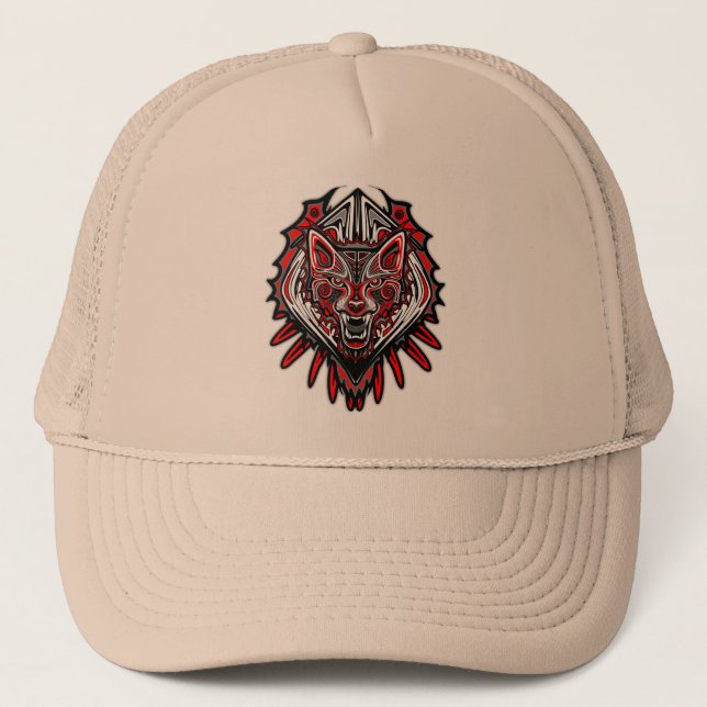Casquette Wolf Tattoo Style Haida Art Trucker Chapeau (Devant)