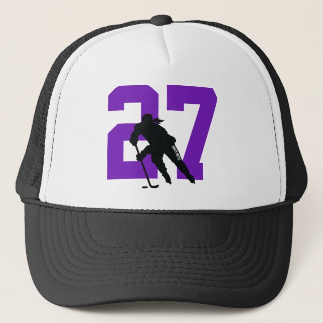 Casquette Women's Custom Hockey Player Number Purple Black (Devant)