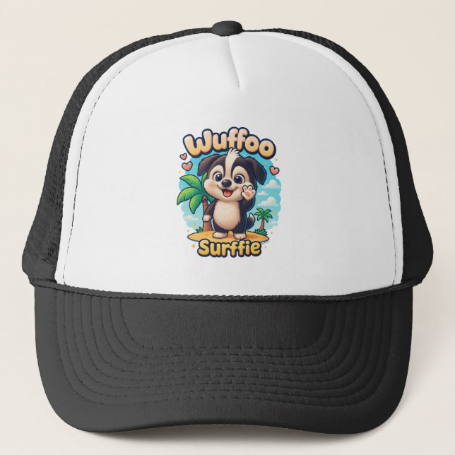 Casquette Wuffoo Surffie Cute Kawaii Puppy Tropical Island (Devant)