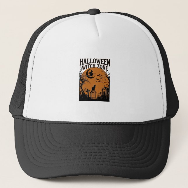 Casquette Zone de sorcière d'Halloween Cimetière de chat noi (Devant)
