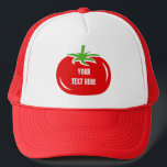 Casquettes drôles rouges faits sur commande du<br><div class="desc">Casquette rouge fait sur commande de camionneur de tomate. Casquettes drôles avec la citation ou dire personalizable. Aucune matière s'il a appelé un fruit ou un légume, c'est nourriture saine. Icône mignonne de salade pour le végétalien, les végétariens, la politique, la partie et autre. Conception d'amusement pour le cuisinier de...</div>