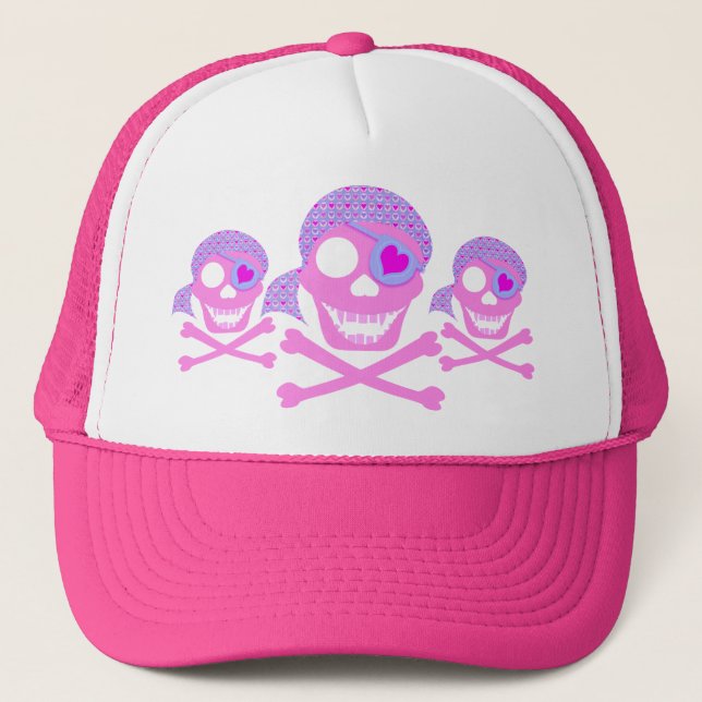 Casquettes roses de crâne de pirate (Devant)