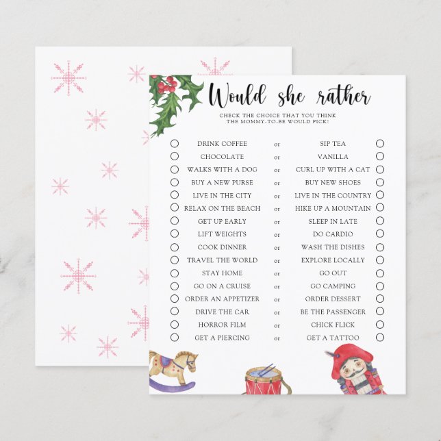 Casse-Noisette - Jeu de Baby Shower 'Préfèrerait-E (Devant / Derrière)