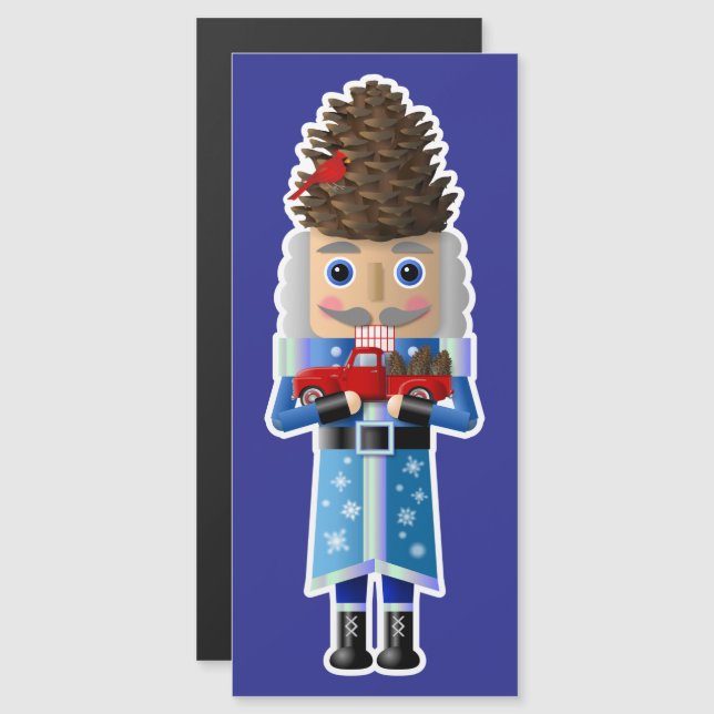 Casse-noix de bois d'hiver avec petit camion rouge (Devant / Derrière)