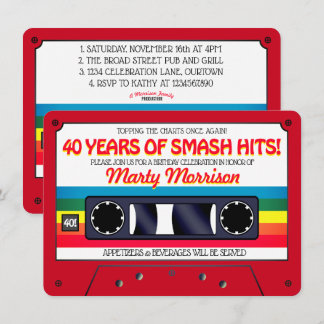 Cassette rouge rétro des années 80 Invitation de f