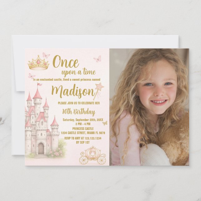 Castle & Crown Princess Invitation d'anniversaire (Devant)